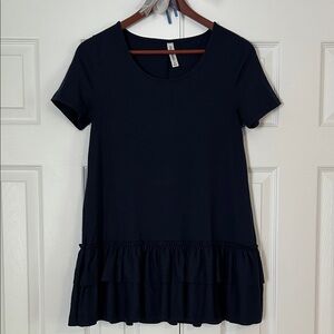 Zenana Outfitters Navy Short Sleeve Ruffle-Hem Top